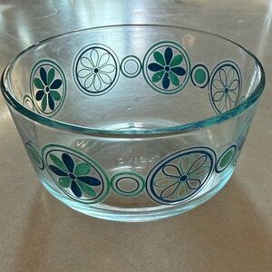 Pyrex Glass Bowl with Blue and Teal Pinwheel Floral Design